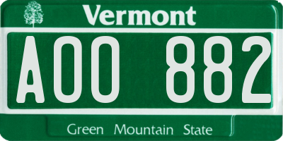 VT license plate AOO882