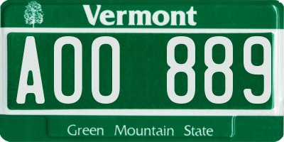 VT license plate AOO889