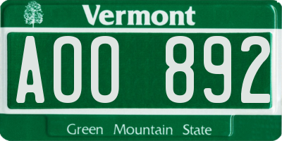 VT license plate AOO892