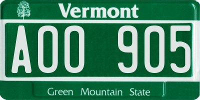 VT license plate AOO905
