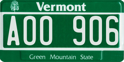 VT license plate AOO906