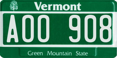 VT license plate AOO908