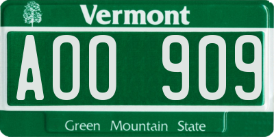 VT license plate AOO909