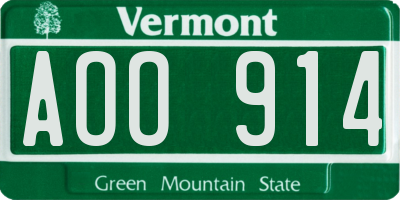 VT license plate AOO914