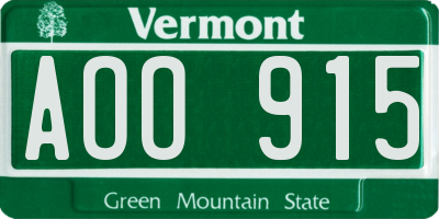 VT license plate AOO915