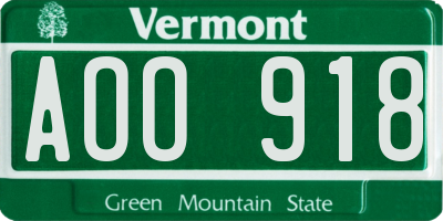 VT license plate AOO918