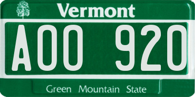 VT license plate AOO920