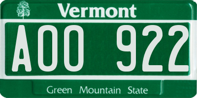 VT license plate AOO922