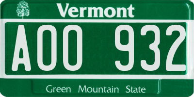 VT license plate AOO932