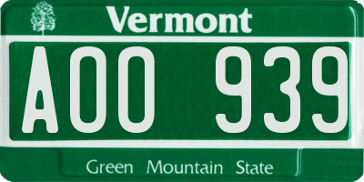 VT license plate AOO939