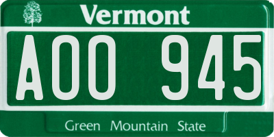 VT license plate AOO945