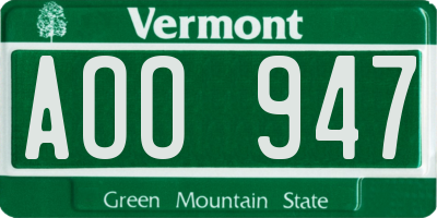 VT license plate AOO947