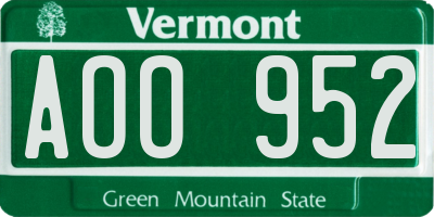 VT license plate AOO952