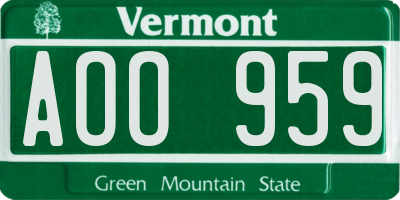 VT license plate AOO959