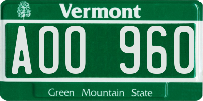 VT license plate AOO960