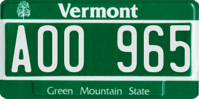 VT license plate AOO965