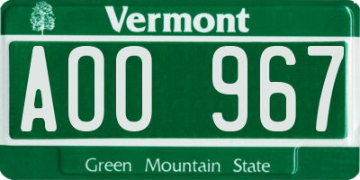 VT license plate AOO967