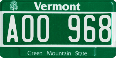 VT license plate AOO968