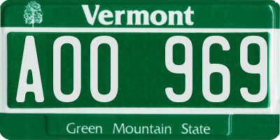 VT license plate AOO969