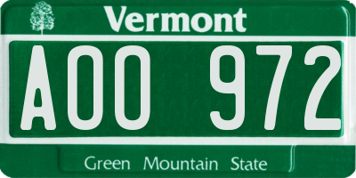 VT license plate AOO972