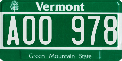 VT license plate AOO978