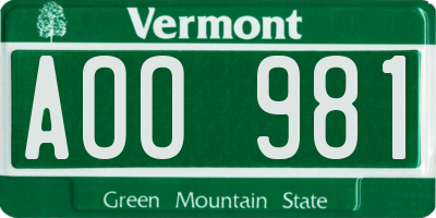VT license plate AOO981