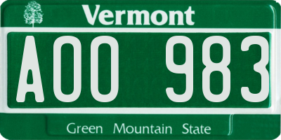 VT license plate AOO983