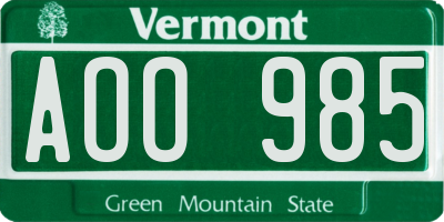 VT license plate AOO985