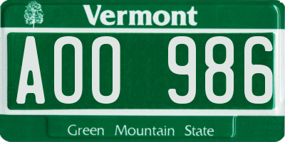VT license plate AOO986