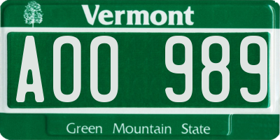 VT license plate AOO989