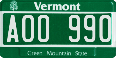 VT license plate AOO990