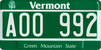 VT license plate AOO992