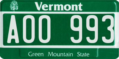 VT license plate AOO993