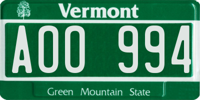 VT license plate AOO994