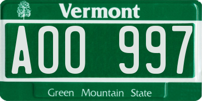 VT license plate AOO997