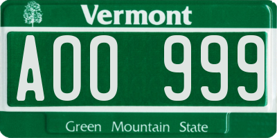 VT license plate AOO999