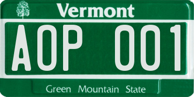 VT license plate AOP001