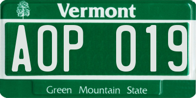 VT license plate AOP019