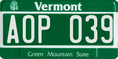 VT license plate AOP039