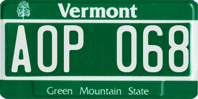 VT license plate AOP068