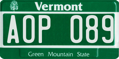 VT license plate AOP089