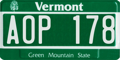 VT license plate AOP178
