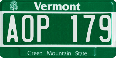 VT license plate AOP179
