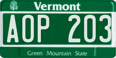 VT license plate AOP203
