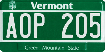 VT license plate AOP205
