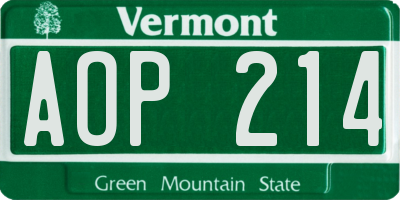 VT license plate AOP214