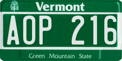 VT license plate AOP216