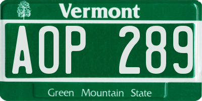 VT license plate AOP289