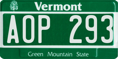 VT license plate AOP293