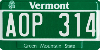 VT license plate AOP314